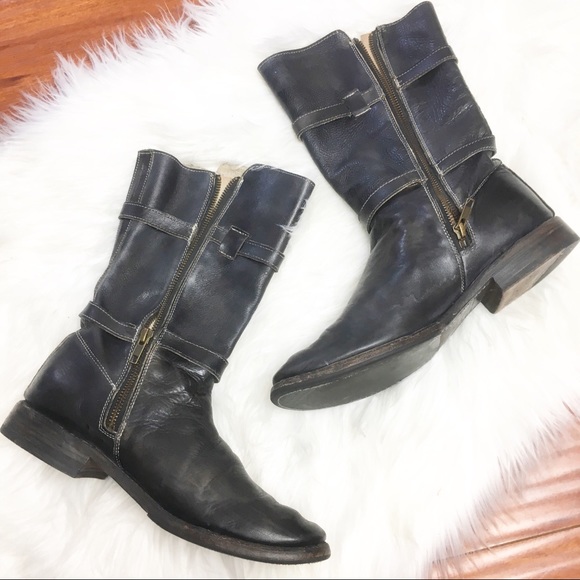 Bed Stu Leather GoGo Lug Moto Boots Black 9 - Picture 2 of 8